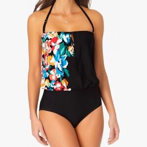 NWT Anne Cole Front Keyhole Tassel Floral One Piece Swimsuit Size 8 Summer